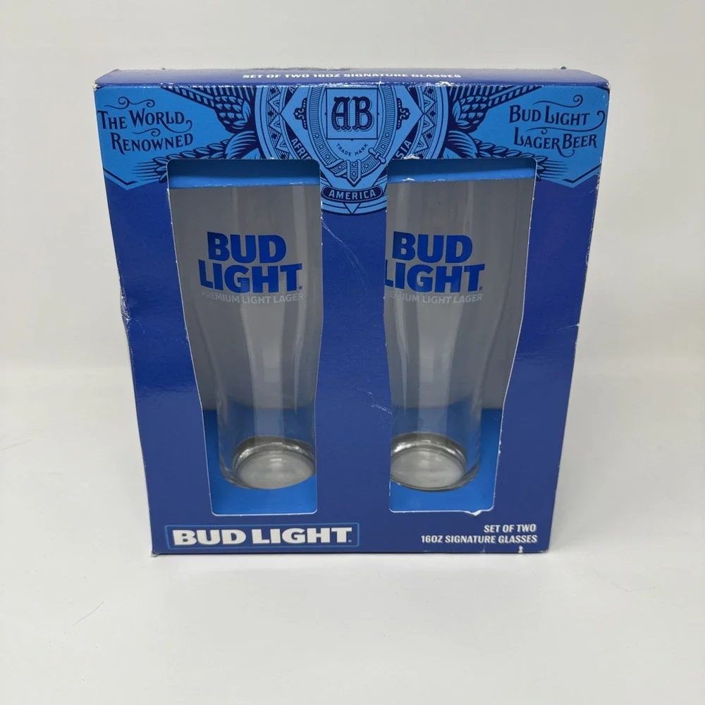 Bud Light Glasses Set Of Two 16 Oz Signature Barware/Glass Cups - Free Shipping